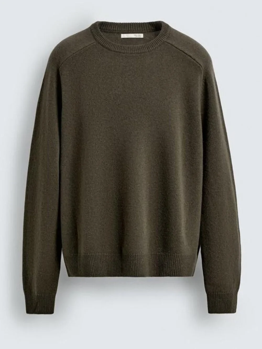 NEW Zara Men's Regular Fit Wool Cashmere Blend Crewneck Sweater Jumper Olive $99